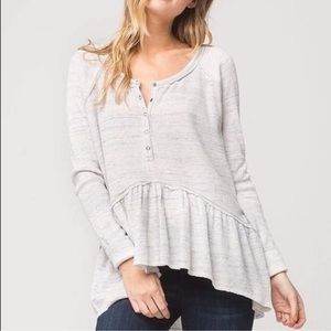 WE the free Free People coastline long sleeve thermal Henley peplum top small